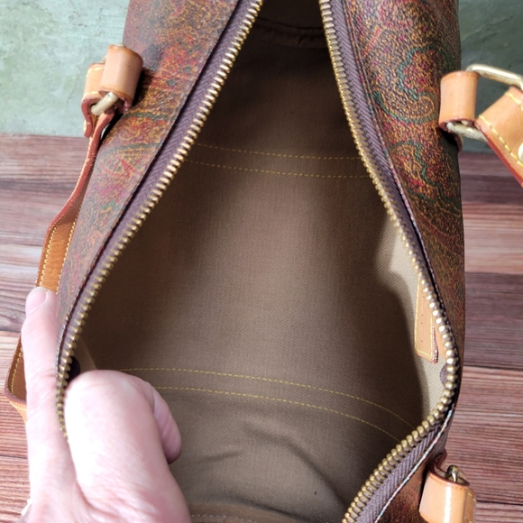 Etro Paisley Canvas Natural Leather Round Barrel shoulder purse/bag - Picture 14 of 16